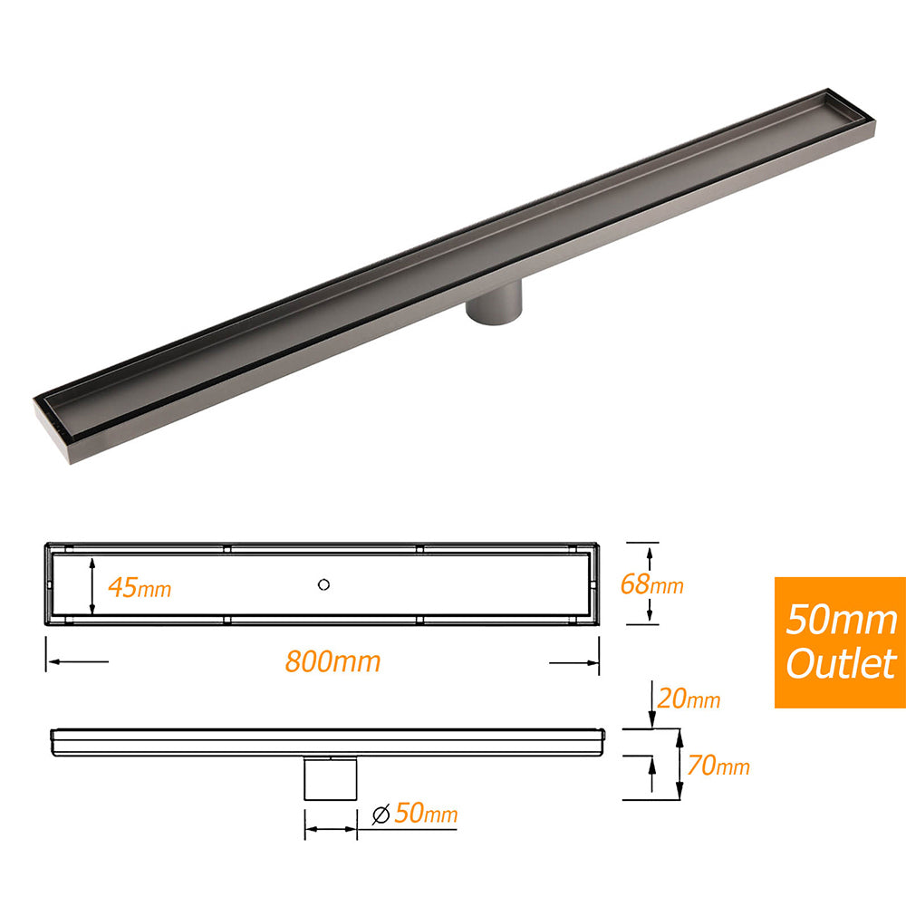 Gun Metal 304 SUS 900mm Tile Insert Linear Shower Grate Floor Drain 50mm Waste