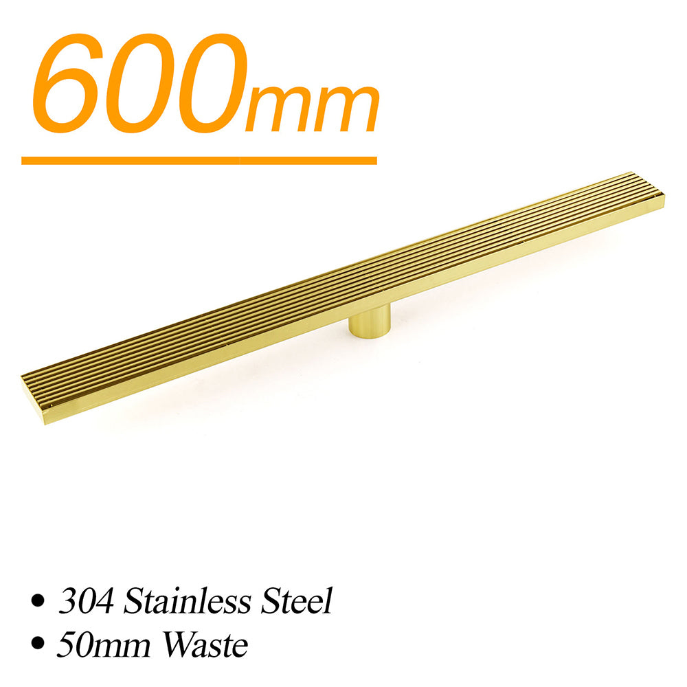 Shower Heads & Screens: Brushed Gold 304 SUS 600mm Strip Fence Sword Shower Grate Floor Drain 50mm Waste