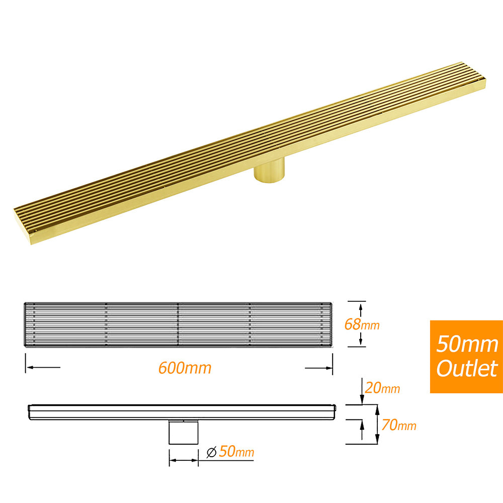 Shower Heads & Screens: Brushed Gold 304 SUS 600mm Strip Fence Sword Shower Grate Floor Drain 50mm Waste