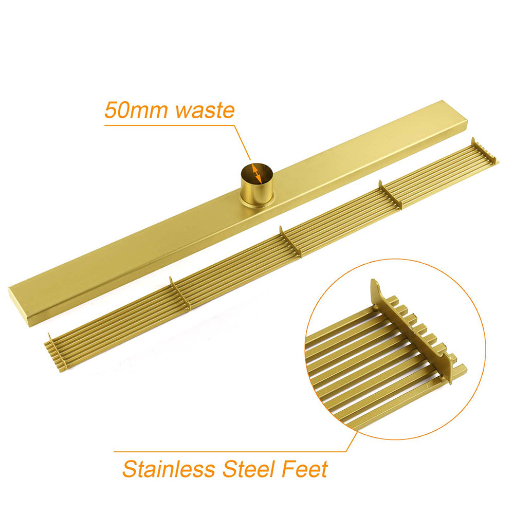 Shower Heads & Screens: Brushed Gold 304 SUS 600mm Strip Fence Sword Shower Grate Floor Drain 50mm Waste