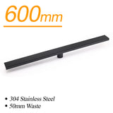 Shower Heads & Screens: Matt Black 600mm Strip Fence Sword Shower Grate Floor Drain 50mm Waste Outlet