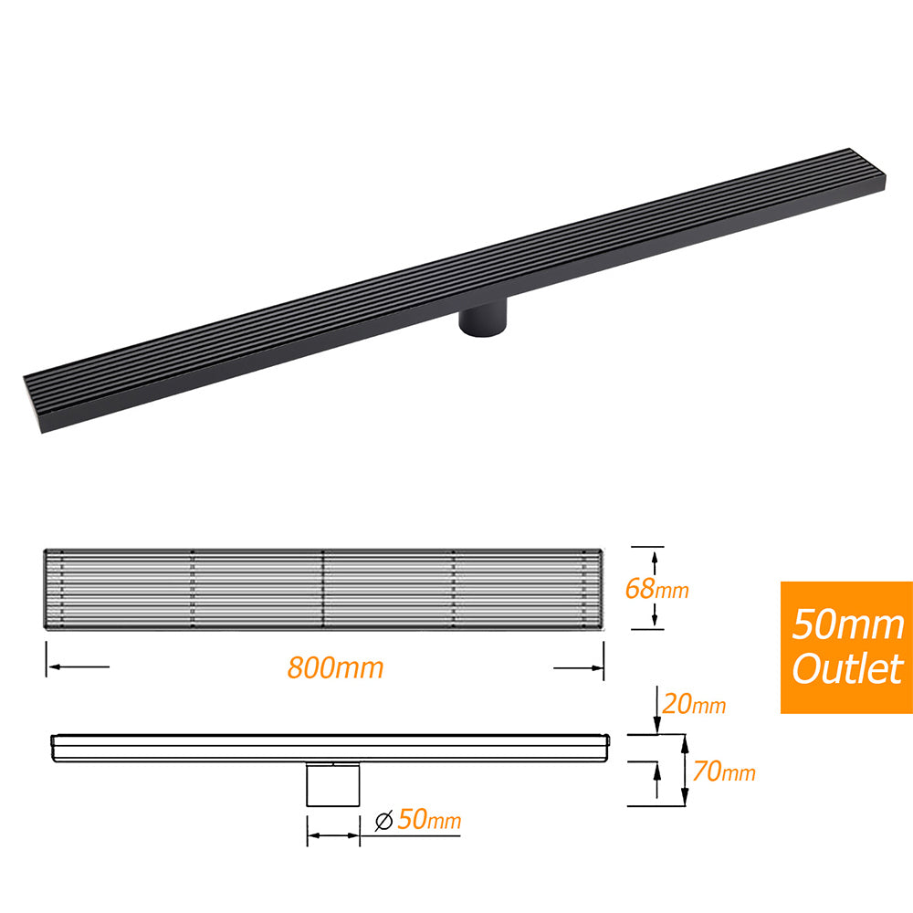 Shower Heads & Screens: Matt Black 600mm Strip Fence Sword Shower Grate Floor Drain 50mm Waste Outlet