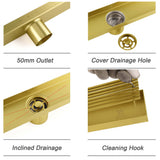 Shower Heads & Screens: Brushed Gold Bathroom 800mm Strip Fence Long Shower Grate Floor Drain 50mm Waste