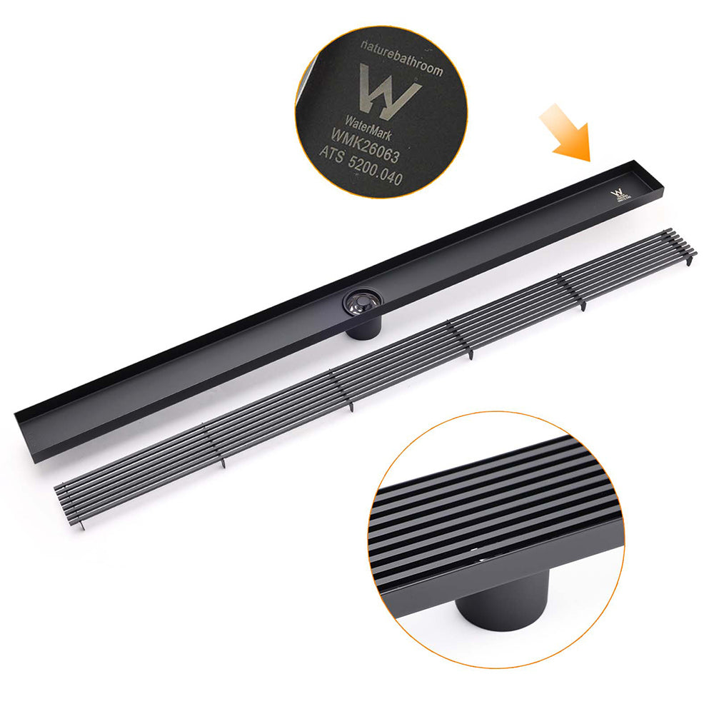 Shower Heads & Screens: Matt Black 800mm Strip Fence Shower Grate Floor Drain Central 50mm Waste Outlet