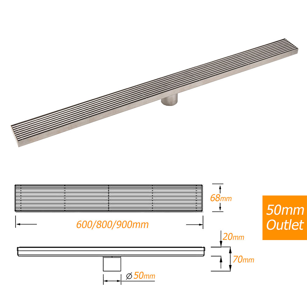 Bathroom Stainless Steel 800mm Strip Fence Shower Grate Floor Drain 50mm Outlet