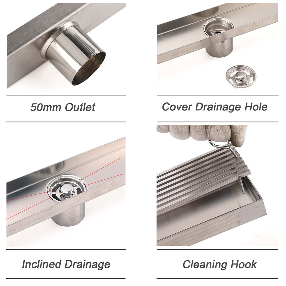 Bathroom Stainless Steel 800mm Strip Fence Shower Grate Floor Drain 50mm Outlet