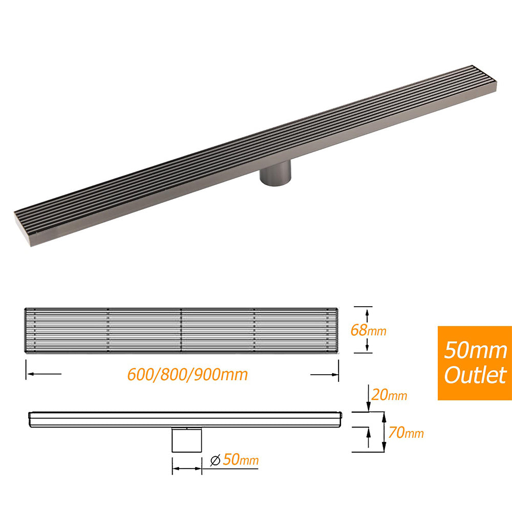 Watermark Gun Metal 800mm Strip Fence Linear Shower Grate Floor Drain 50mm Waste