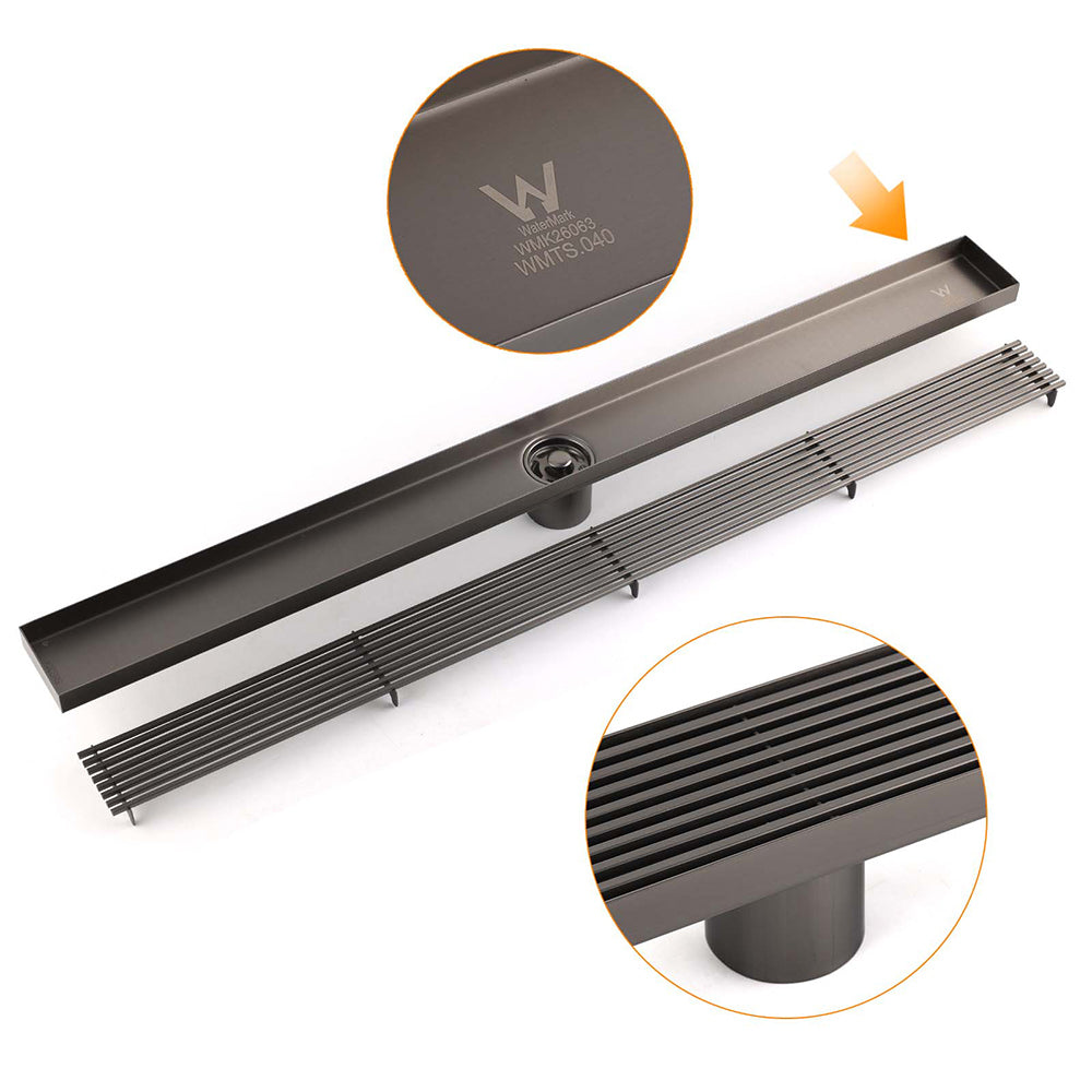 Watermark Gun Metal 800mm Strip Fence Linear Shower Grate Floor Drain 50mm Waste