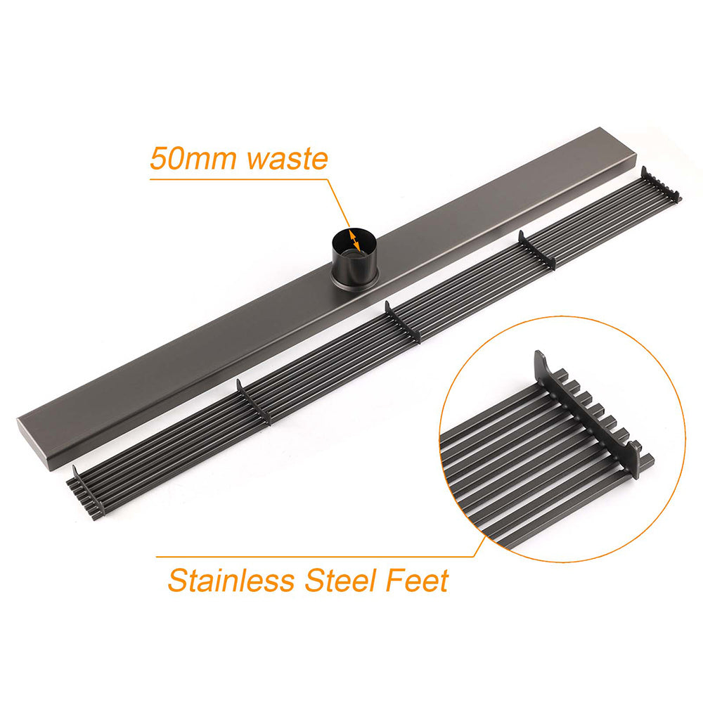 Watermark Gun Metal 800mm Strip Fence Linear Shower Grate Floor Drain 50mm Waste