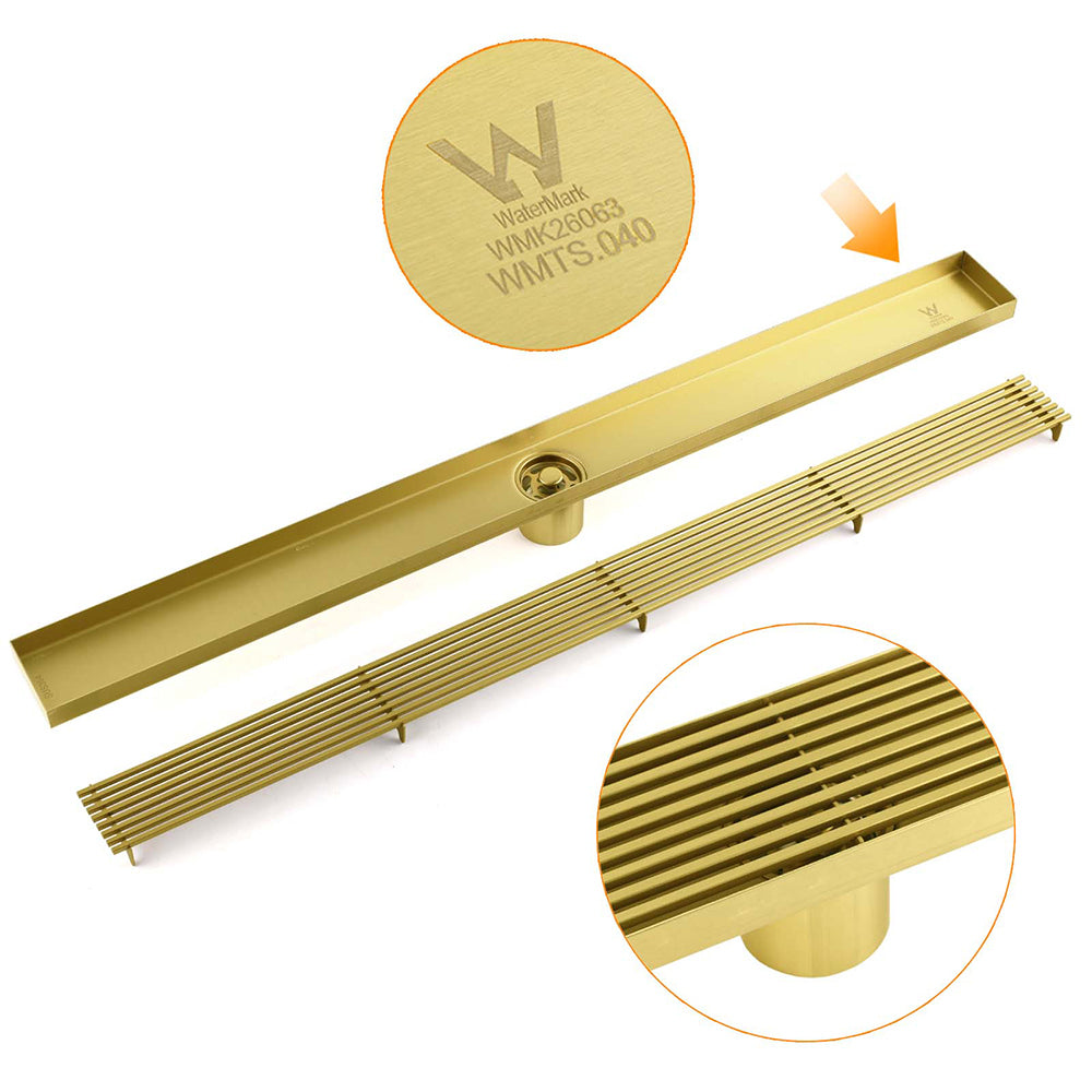 Brushed Gold SUS 900mm Strip Fence Bathroom Floor Shower Grate Drain 50mm Outlet