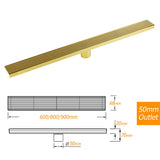 Shower Heads & Screens: Brushed Gold SUS 900mm Strip Fence Bathroom Floor Shower Grate Drain 50mm Outlet