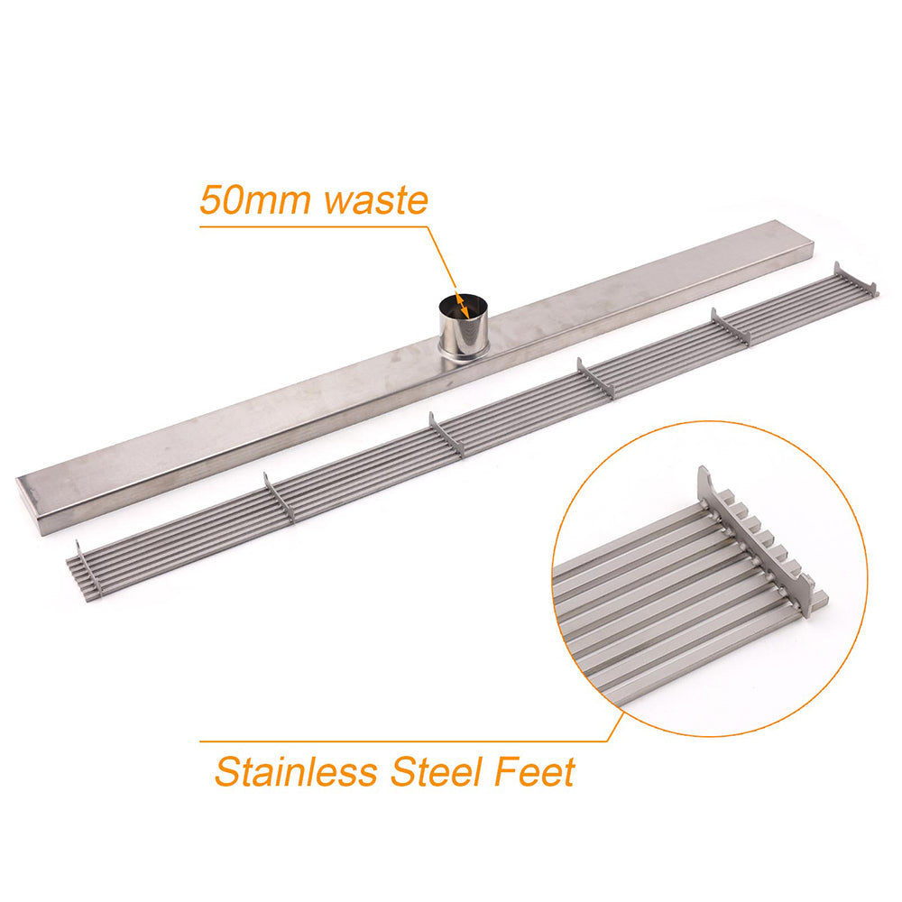Silver 304 Stainless Steel 900mm Strip Fence Shower Grate Floor Drain 50mm Waste