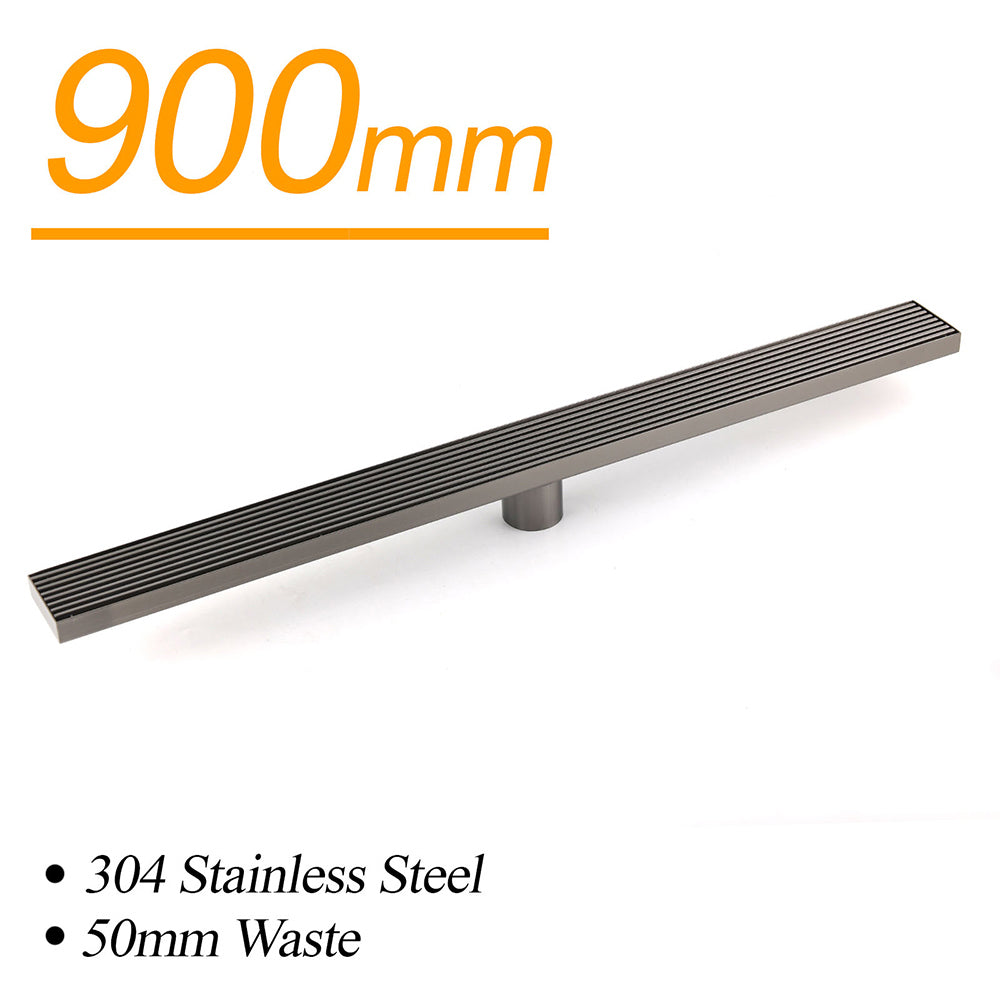 Shower Heads & Screens: Gun Metal 900mm Strip Fence Linear Shower Grate Floor Drain 50mm Central Waste