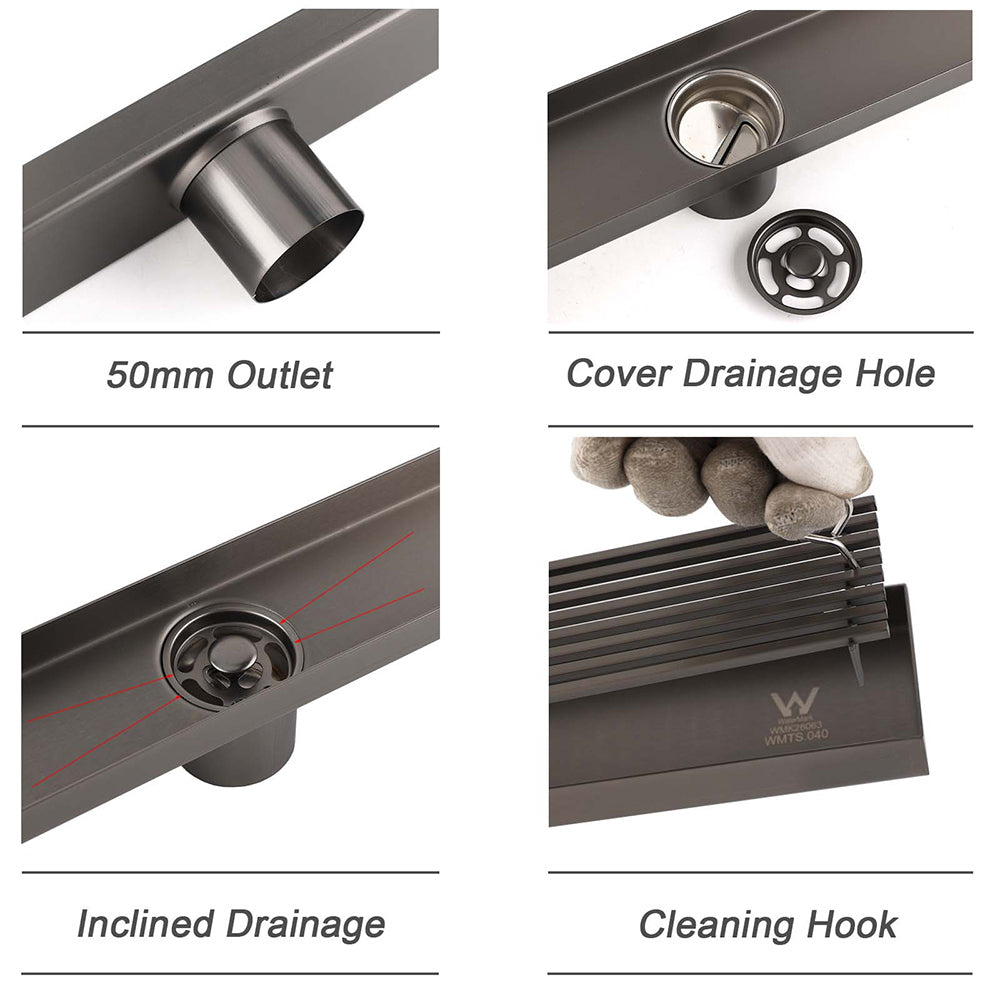 Shower Heads & Screens: Gun Metal 900mm Strip Fence Linear Shower Grate Floor Drain 50mm Central Waste