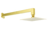 Shower Heads & Screens: WELS Brushed Gold 8" Square Rainfall Shower Head 400mm Long Straight Wall Arm Set