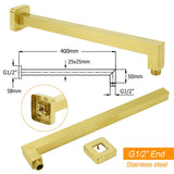 Shower Heads & Screens: WELS Brushed Gold 8" Square Rainfall Shower Head 400mm Long Straight Wall Arm Set