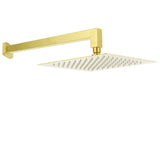 Shower Heads & Screens: WELS Brushed Gold 12" Square Thin Rain Shower Head 400mm Straight Wall Arm Set