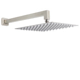 Shower Heads & Screens: Brushed Nickel 12" Square Rainfall Shower Head + 400mm Straight Wall Mount Arm