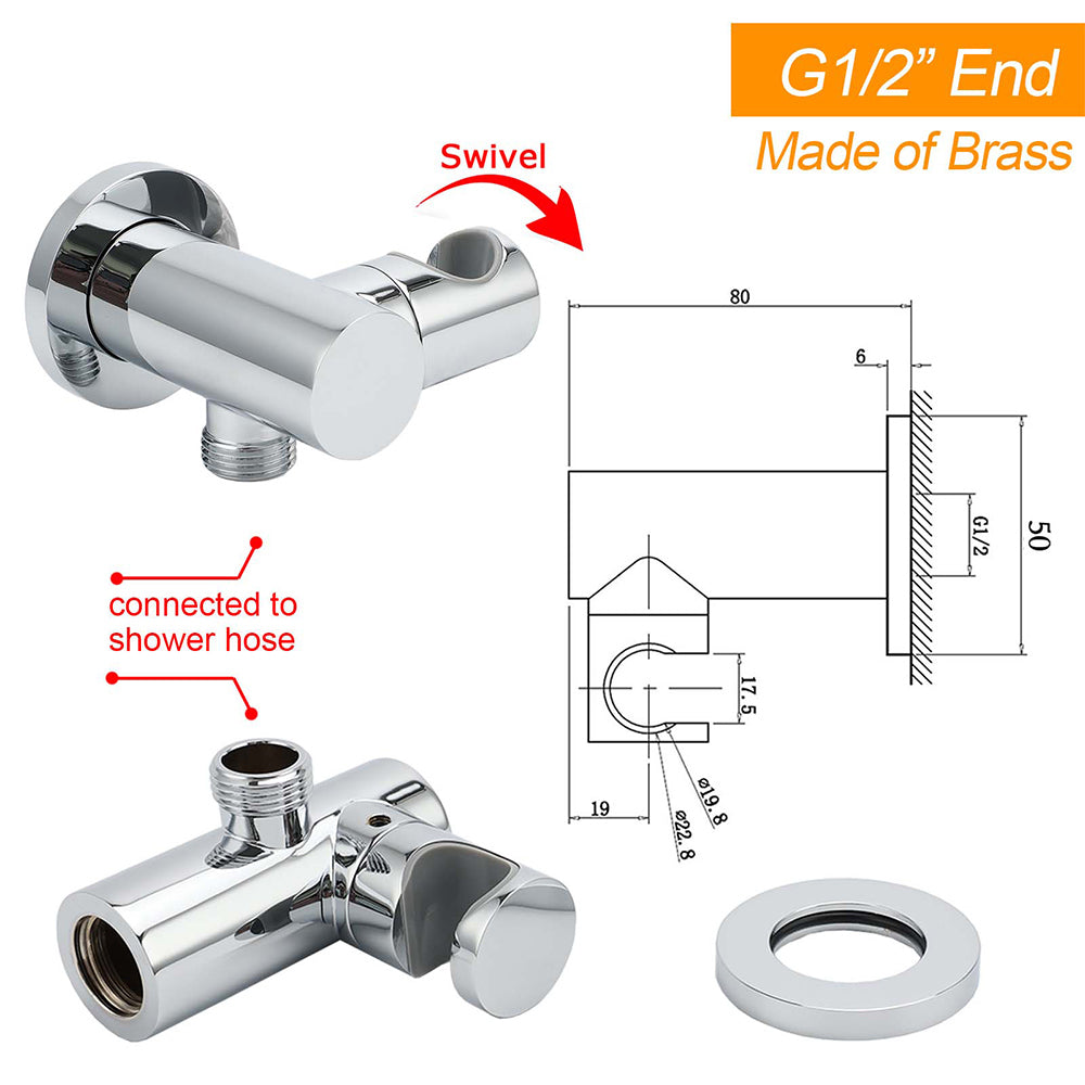 Brass Water Inlet Connector Handheld Shower Head Hose Swivel Bracket Holder Wall Elbow
