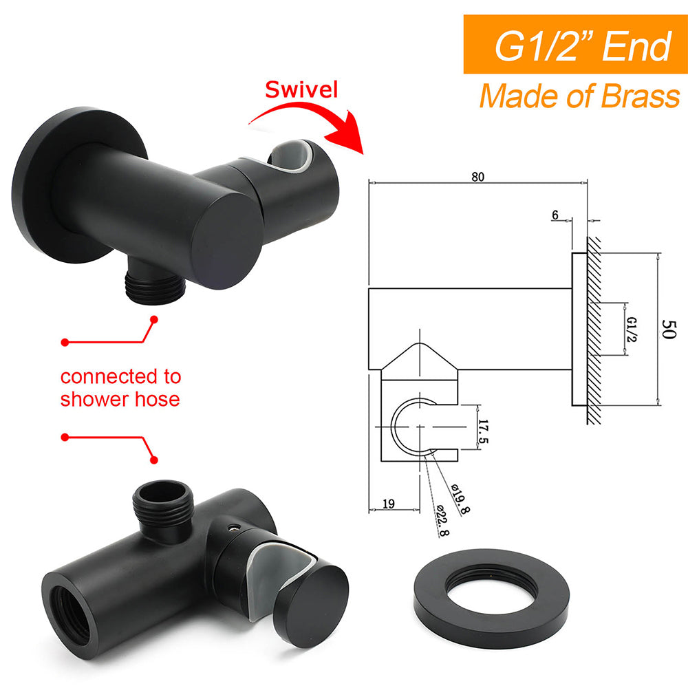 Matt Black Brass Hand Shower Bracket Swivel Holder Wall