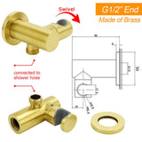Brushed Gold Brass Handheld Shower Swivel Bracket Holder Water Inlet Elbow Connector Kit