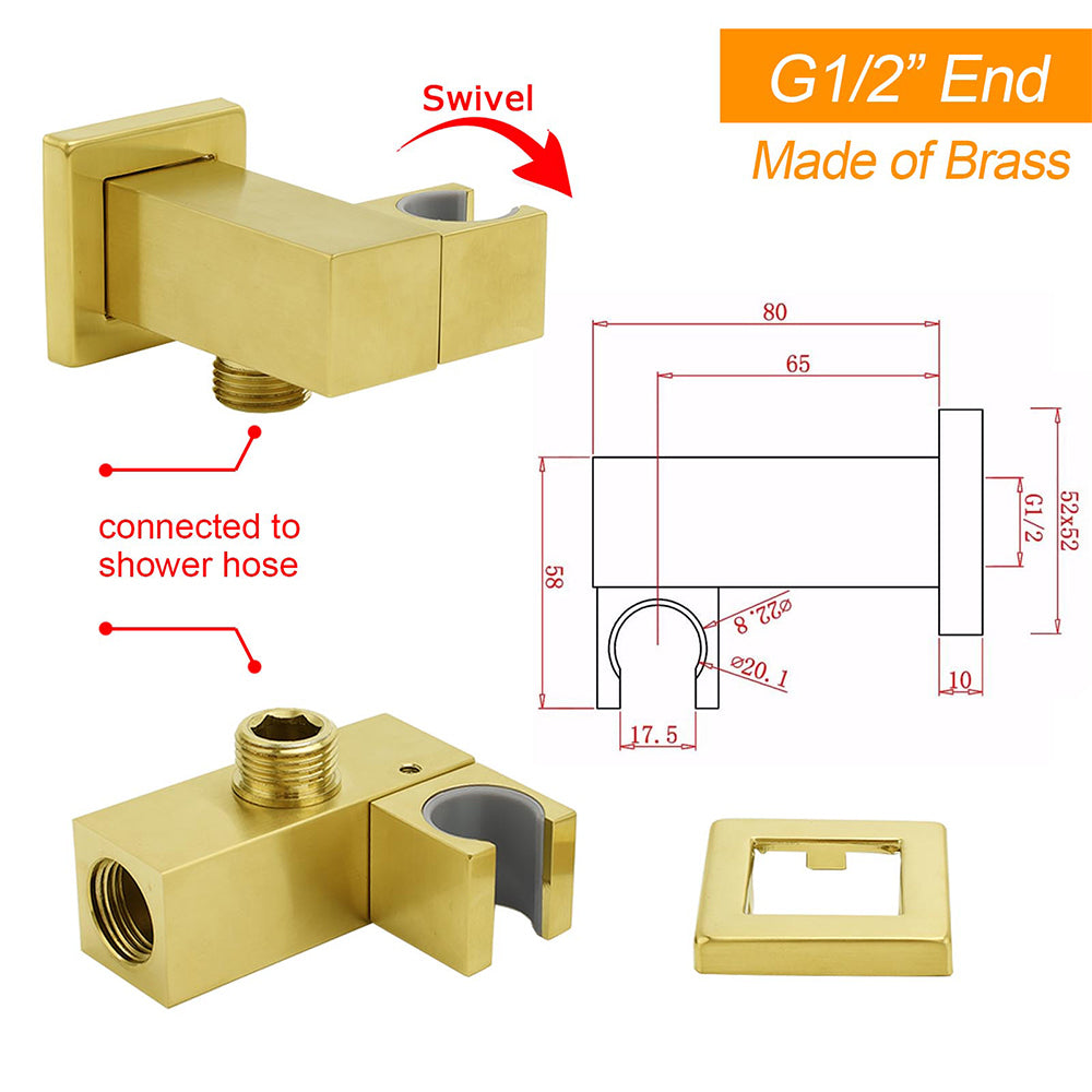 Shower Heads & Screens: Brushed Gold Swivel Shower Head Holder Bracket Wall Inlet Elbow Water Connector 1/2 Inch