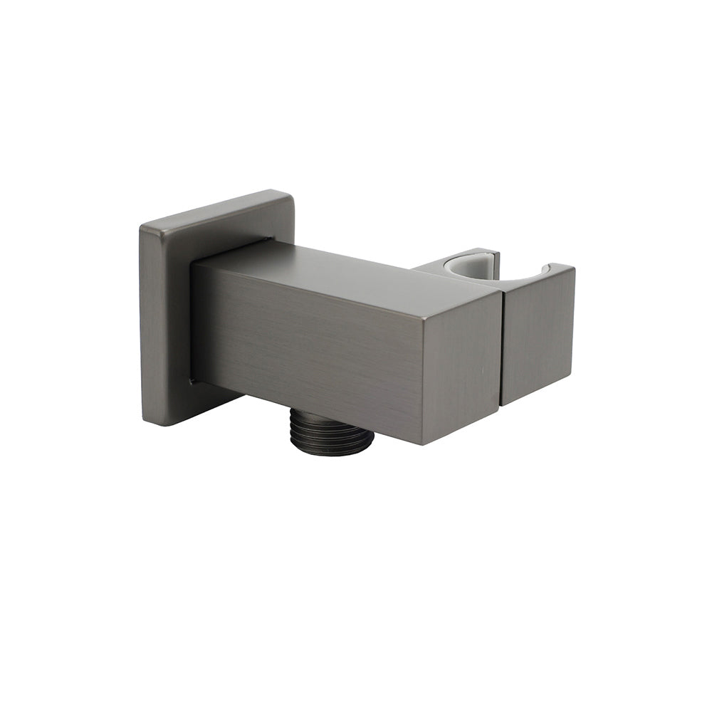 Gun Metal Grey Square Shower Head Holder Bracket Inlet Elbow Water Connector Kit