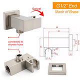 Shower Heads & Screens: Brushed Nickel Square Bracket Flexible Shower Head Holder Wall Connector 1/2" End Thread