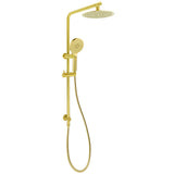Shower Heads & Screens: Brushed Gold Twin Shower Set Sliding Rail Arm 8" Round Head 3 Modes Handheld