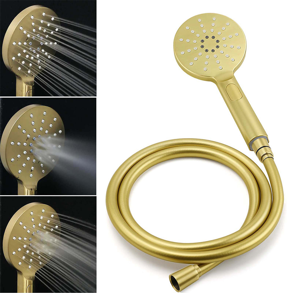 Shower Heads & Screens: Brushed Gold Twin Shower Set Sliding Rail Arm 8" Round Head 3 Modes Handheld