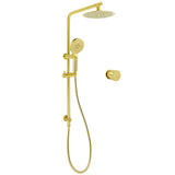 Shower Heads & Screens: Brushed Gold Twin Shower Set 8" Round Head 3 Modes Handheld Sliding Rail Arm Mixer Valve