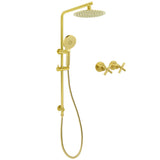 Shower Heads & Screens: Brushed Gold Twin Shower Set 8" Round Head 3 Modes Handheld Sliding Rail Arm Classic Mixer