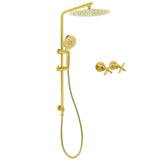 Shower Heads & Screens: WELS Brushed Gold Twin Shower Large Round 12" Rain Head Handheld Silde Wall Rail Arm Stylish Mixer
