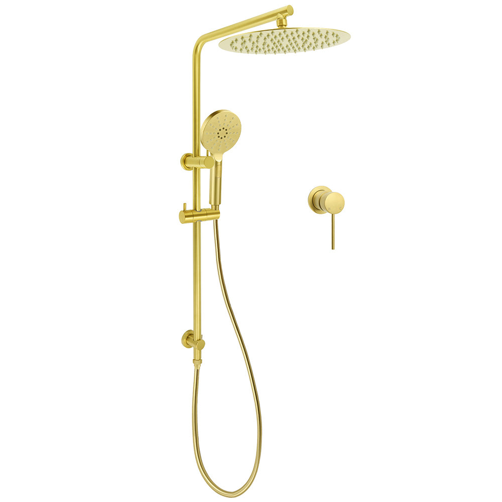Brushed Gold Twin Shower Large Round 12" Rain Head Handheld