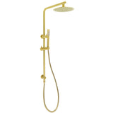 Shower Heads & Screens: Brushed Gold Twin Shower Set Sliding Rail Arm 8" Round Head Stainless Steel Handheld Rose Combo