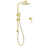 Shower Heads & Screens: WELS Brushed Gold Shower Set 8" Round Head One Mode Handheld Sliding Rail Arm Small face Mixer