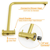 Shower Heads & Screens: WELS Brushed Gold 2in1 Shower Large Round 12" Rain Head Handheld Silde Wall Rail Arm