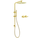 Shower Heads & Screens: WELS Brushed Gold Large Top Shower Round 12" Rain Head Handheld Silde Wall Rail Arm Twin Taps