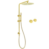 Shower Heads & Screens: WELS Brushed Gold Dual Shower Set Large Round 12" Rainfall Head Metal Handheld Silde Rail Wall Taps