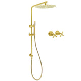 Shower Heads & Screens: WELS Brushed Gold Twin Shower Large Round 12" Rain Head Metal Handheld Silde Wall Rail New Luxury Mixer