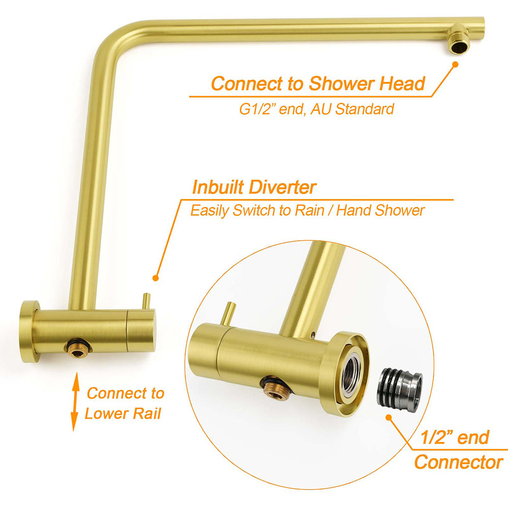 Shower Heads & Screens: WELS Brushed Gold Twin Shower Large Round 12" Rain Head Metal Handheld Silde Wall Rail New Luxury Mixer