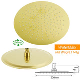 Shower Heads & Screens: WELS Brushed Gold Twin Shower Large Round 12" Rain Head Handheld Rose Silde Wall Rail Arm Mixer