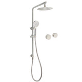 Shower Heads & Screens: Brushed Nickel Dual Shower Set Sliding Rail Arm 8" Round Head Handheld Twin Taps Valve