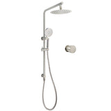 Shower Heads & Screens: Brushed Nickel Dual Shower Set Sliding Rail Arm 8" Round Head Handheld 1/4 Turn Mixer Valve