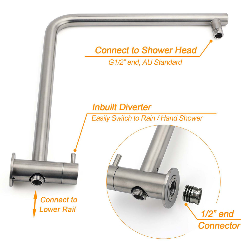 Shower Heads & Screens: Brushed Nickel Dual Shower Set Sliding Rail Arm 8" Round Head Handheld 1/4 Turn Mixer Valve