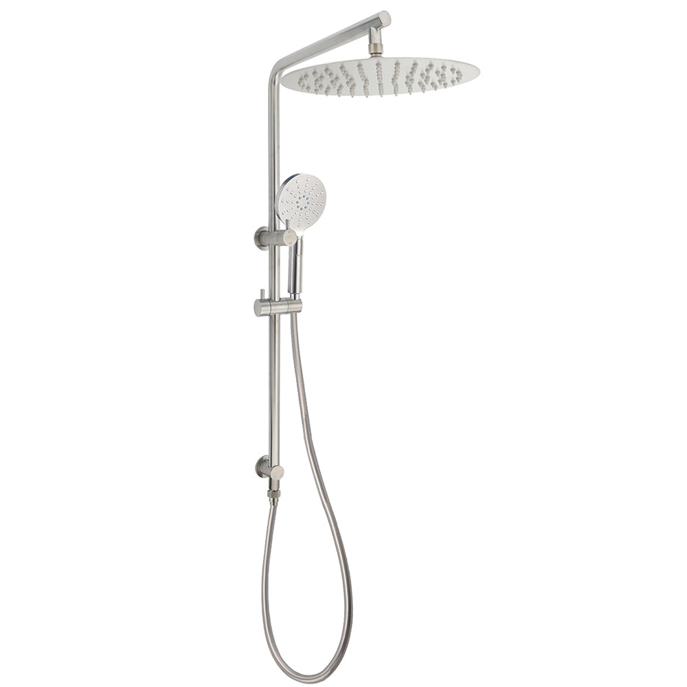 Shower Heads & Screens: WELS Brushed Nickel Dual Shower Set Sliding Rail Arm 12" Round Head Handheld 2 Way Diverter