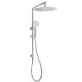 Shower Heads & Screens: WELS Brushed Nickel Dual Shower Set Sliding Rail Arm 12" Round Head Handheld 2 Way Diverter