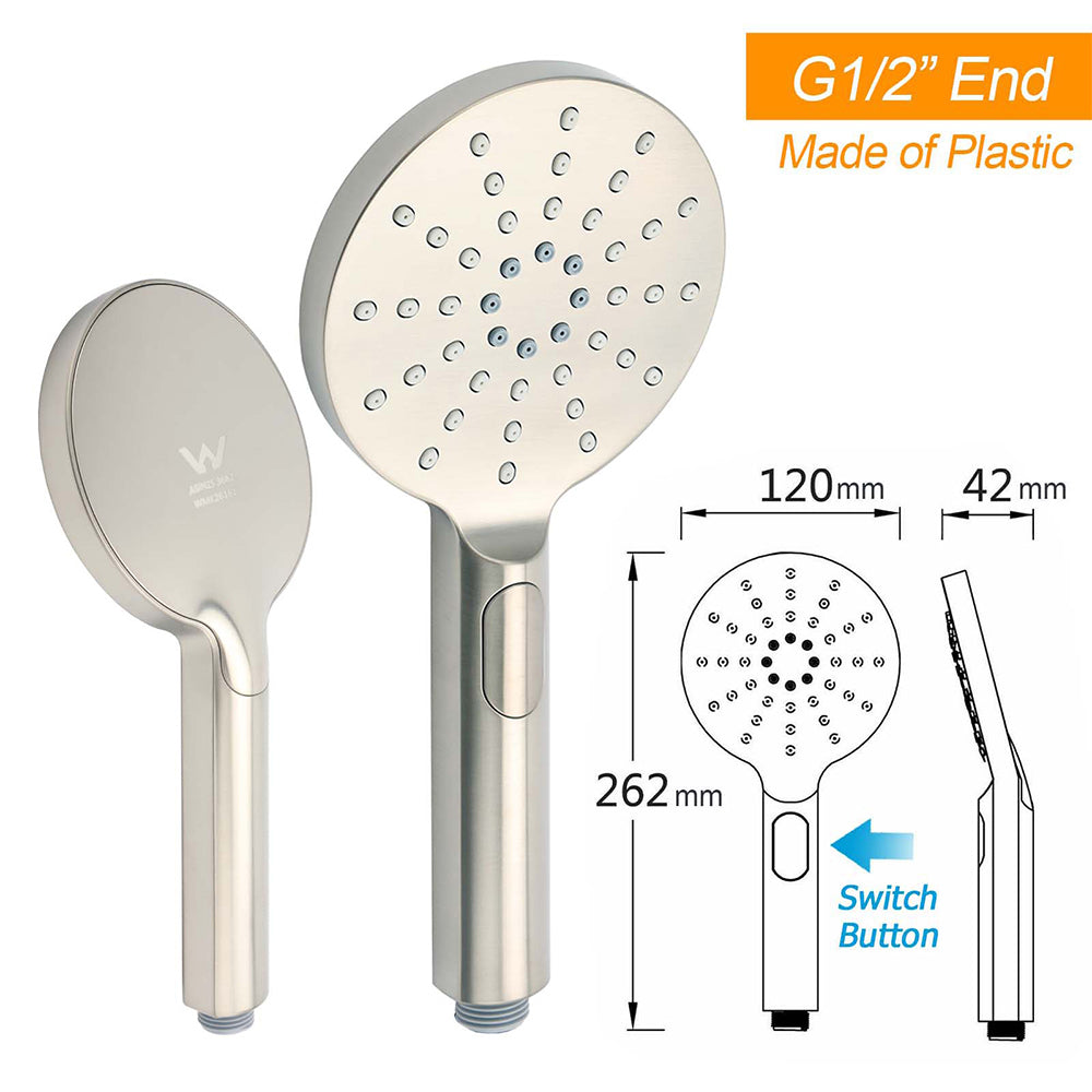 Shower Heads & Screens: WELS Brushed Nickel Dual Shower Set Sliding Rail Arm 12" Round Head Handheld 2 Way Diverter