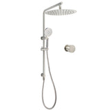 Shower Heads & Screens: Brushed Nickel Dual Shower Set Sliding Rail Arm 12" Round Head Handheld Wall Mixer Valve