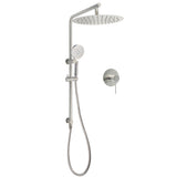 Shower Heads & Screens: WELS Brushed Nickel Dual Shower Set Sliding Rail Arm 12" Round Head Handheld Wall Mixer